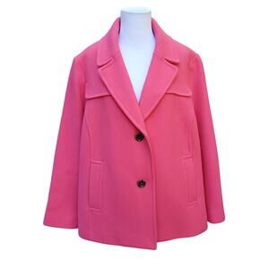 Talbots Woman Petites Pink Wool Swing Pea Coat Back Box Bleat Collared Sz 16WP
